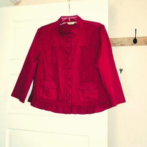 Motto Burgandy 3/4 Sleeve Crop Jacket with Ruffle Trim Size M